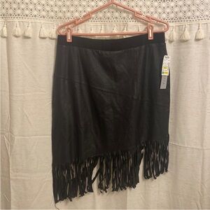 Elegant Black Asymmetrical Fringe Skirt